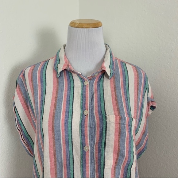 Orvis Linen Rayon Striped Cap Sleeve Button Front Shirt Women’s Size Large - Picture 14 of 17